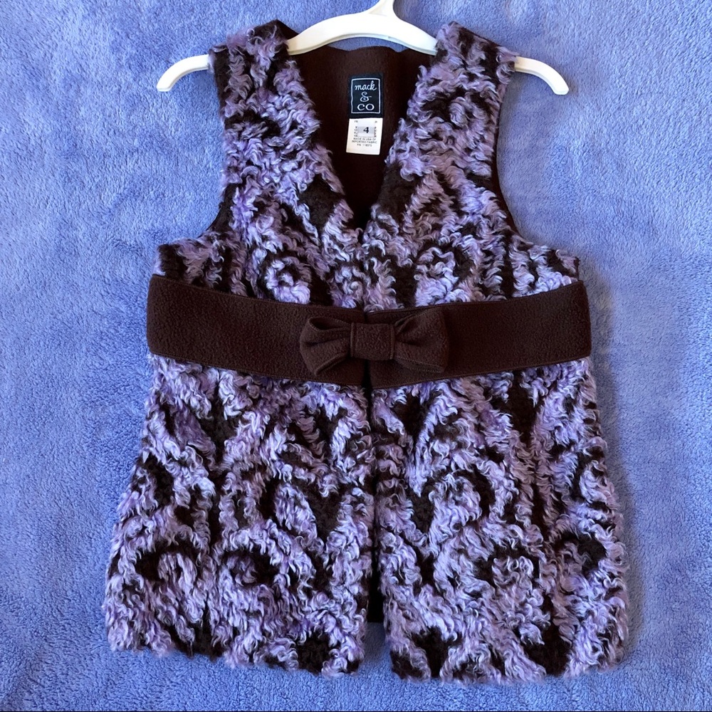 NWOT Girls Vest Faux Fur Purple Brown size 4